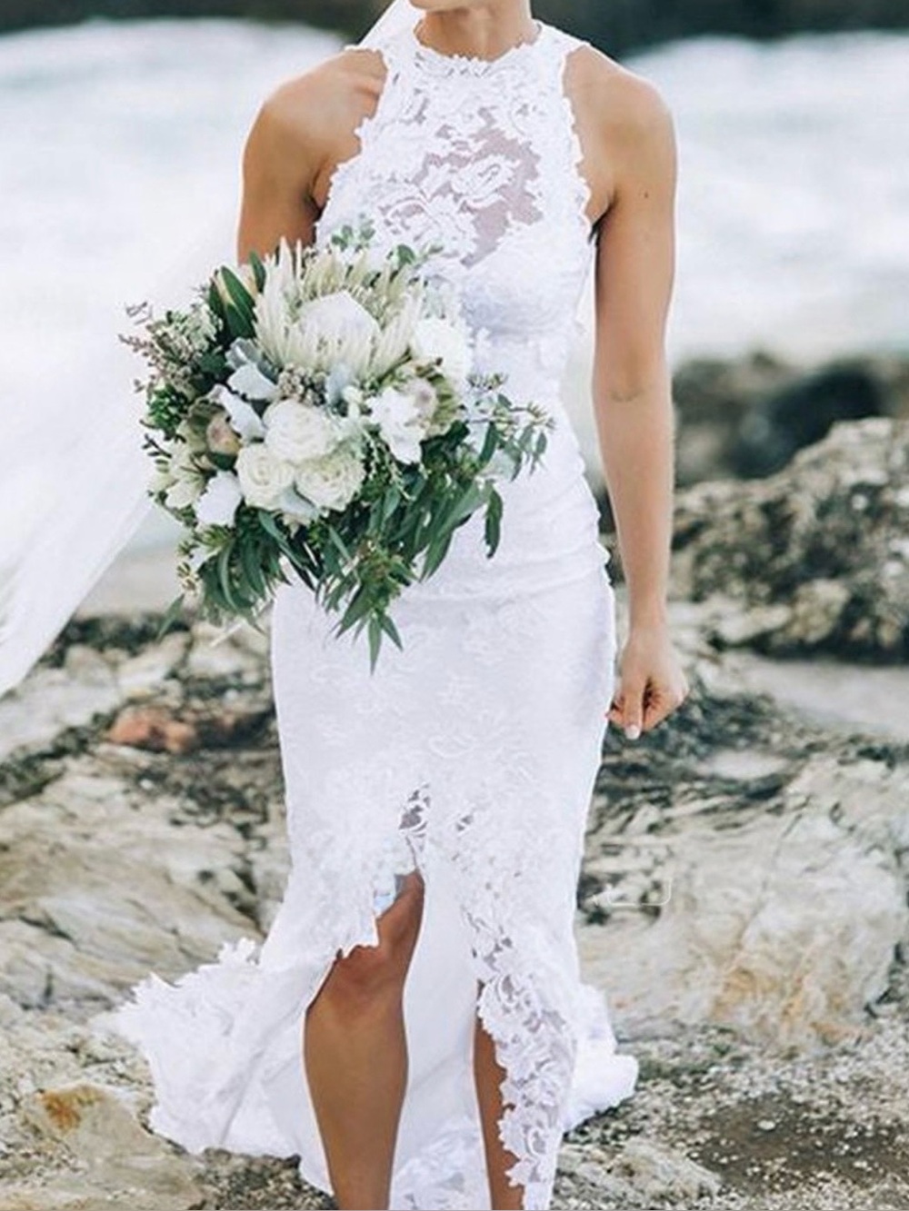 Halter Style Sleeveless Lace Wedding Dress- NEW